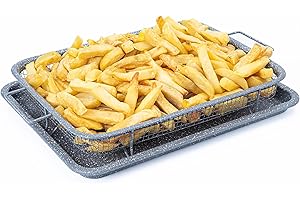 Air Fryer Basket For Oven, Air Fryer Tray, Crisper Tray Non-Stick Oven Baking Tray with Elevated Mesh, 2 Piece Set 9"X13" Granite - by Nuovva