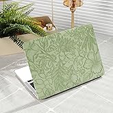 iCasso for MacBook Pro 13 inch Case M2 2024, 2023, 2022-2016 A2338 M1 A2251 A2289 A2159 A1989 A1708 A1706, Retro Leather Hard Shell Case+Keyboard Cover+Screen Protector, Green Embossed Floral