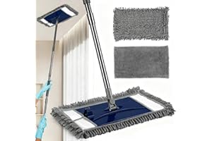 VOUBIEN Wall Cleaner Mop with Long Handle, Extra Wall Dust Mop for Washing Walls with 2 Microfiber Reusable Pads,Floor Dry Wet Duster Mops for Wall Washer, Floor,Ceiling Cleaning，Blue