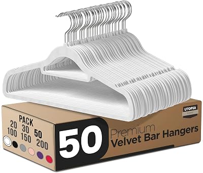 Utopia Home Velvet Coat Hangers Adult Heavy Duty Non-Slip 360° Hook White 20