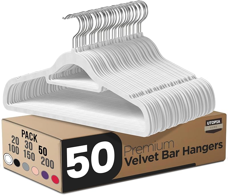 Utopia Home Velvet Coat Hangers Adult Heavy Duty Non-Slip 360° Hook White 20
