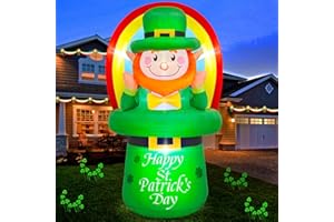 Danxilu 6ft St Patricks Day Inflatables Leprechaun with Rainbow Outdoor Decorations, Sitting on Inflatable St. Patrick's Hat Blow Up Built-in LED Lights Holiday Party Indoor Garden Lawn Yard Decor