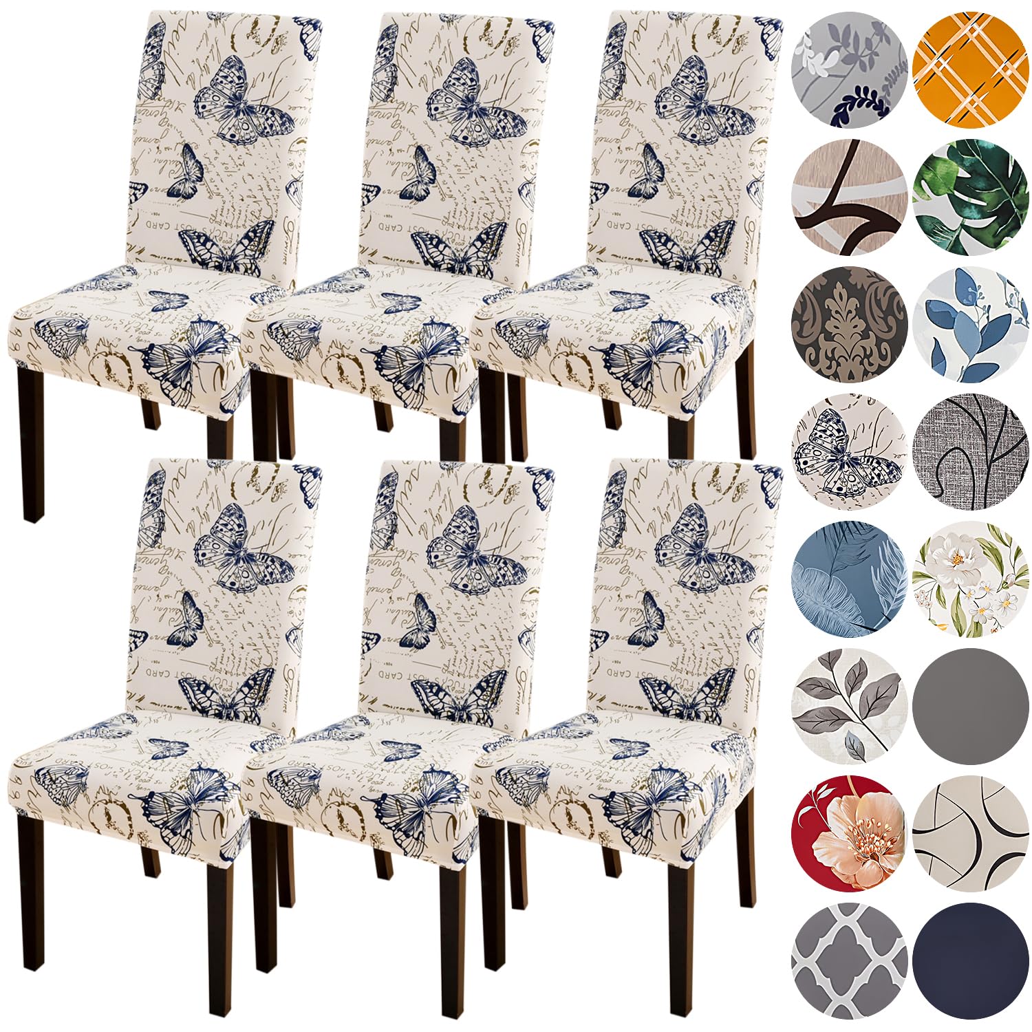 HZDHCLH Chair Covers Slipcovers 4/6 PCs Stretch Removable Washable Short Dining Chair Protector Cover Seat for Hotel,Dining Room,Ceremony(Butterfly,6 PCS) — image 1
