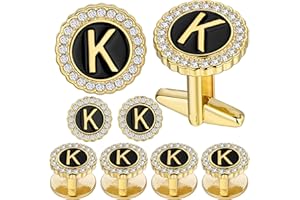 HAWSON 18K Gold Tone Initial Cufflinks for Men with Tuxedo Studs - Gift Boxed, Stylish Men's Jewelry Accessories for Weddings, Birthdays, Anniversaries, Father's Day