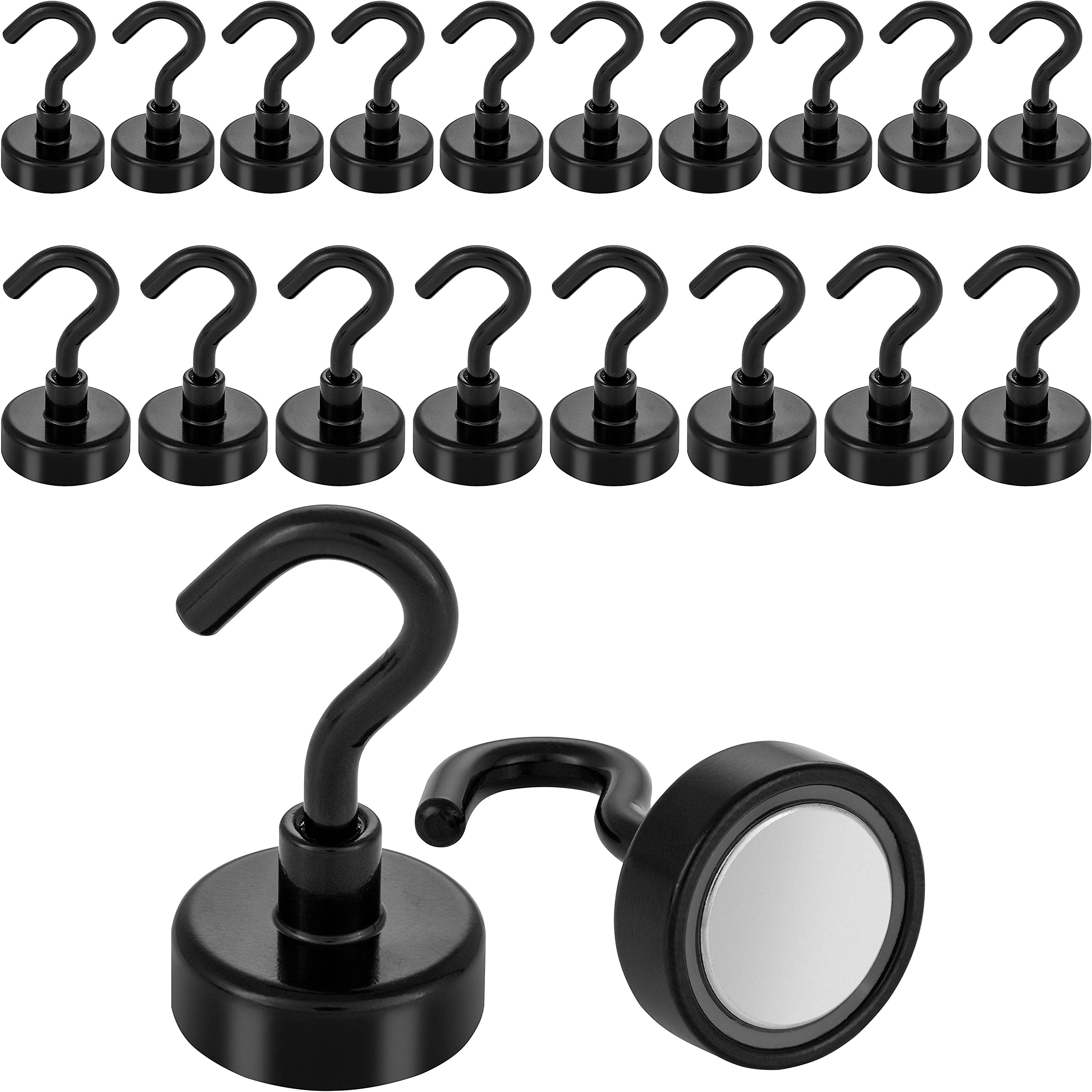 POPPSTAR 20 Pieces Magnet Hook Black Small (Clamping Force 12 kg (26 lbs), Length 4 cm, Diameter 2 cm) Mini Neodymium Hook Magnets