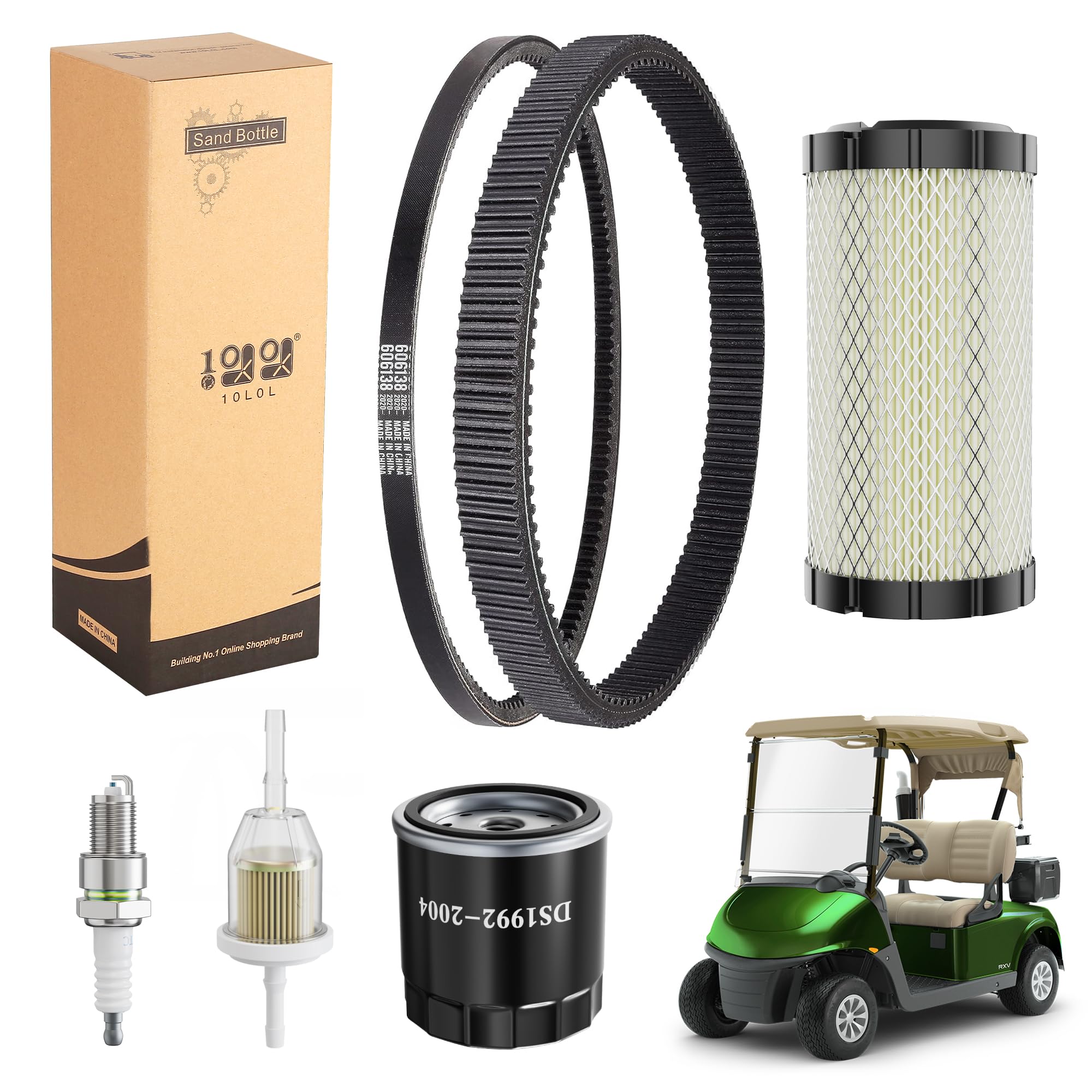 Photo 1 of 10L0L Golf Cart Tune Up Kit for EZGO TXT RXV 2008-2011 Gas Models with Kawasaki Motor, Repalce OEM Air Filter 28463G01, Drive Belt 618630, Starter Generator Belt 606138