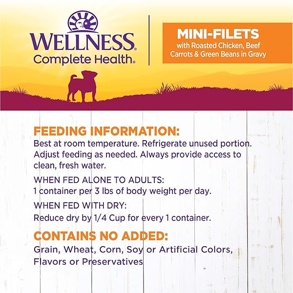 WELLNESS PETITE ENTREES MINI FILLETS NATURAL WET SMALL BREED DOG FOOD, ROASTED CHICKEN, BEEF, CARROTS & GREEN BEANS, 3-OUNCE CUP (PACK OF 24)