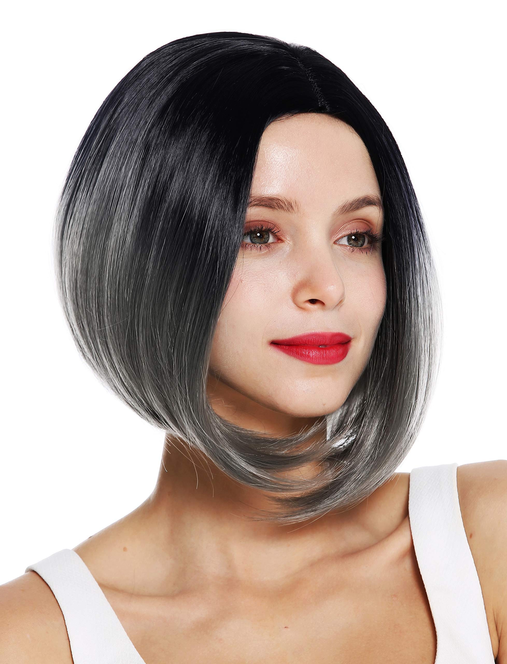 WIG ME UP - ZM-1782-1BT171 women's quality wig short sleek long bob middle parting ombre black grey