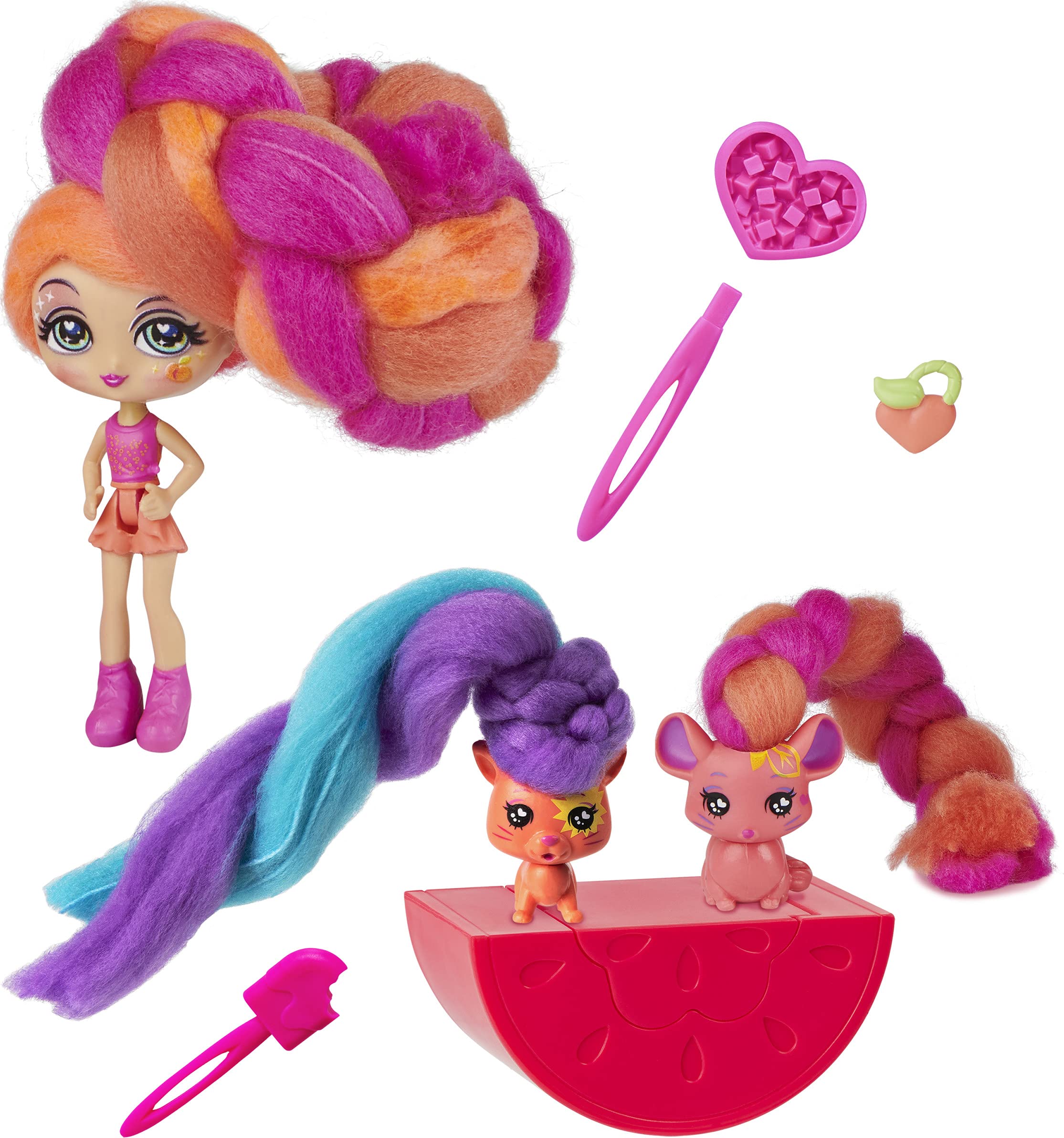 Candylocks Posie Peach Hair Toy Doll and 2 Animals