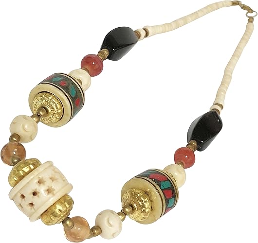 Amazon エスニックネックレス 牛角 骨 ボーン ホーン 素材 エスニックアクセサリー インド製 真鍮 天然石 Bone ネックレス 通販