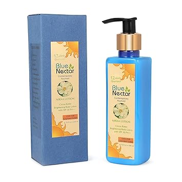 Blue Nectar Cocoa Butter Nargis Brightening Body Sunscreen Lotion with SPF 30 PA ++ - No Parabens, Silicones, Mineral Oil, Color (10 Ayurvedic Herbs, 200 ml)