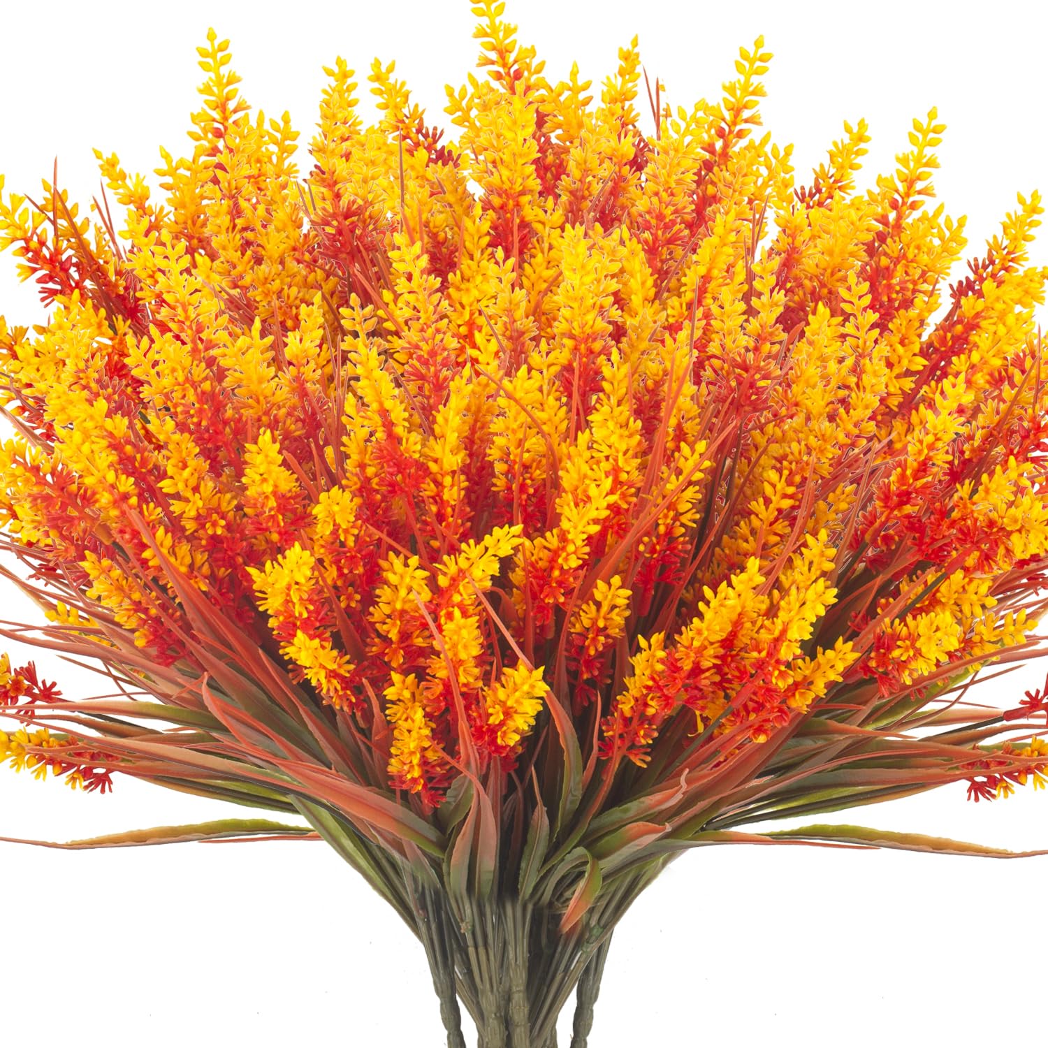 Photo 1 of 20 Bundles Artificial Plants Outdoor Fake Monkey Grass with Flowers (Fall Red)