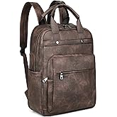 MASINTOR Leather Laptop Backpack for Women, Stylish Computer Backpack College Business Work Shoulder Bags Work and Travel Retro Coffee