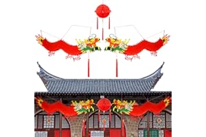 REMAGR 2 Pieces Chinese New Year Dragon Decoration, 3D Dragon Garland and Red Honeycomb Ball Plastic Chinese Spring Festival Red Hanging Dragon for Lunar New Year Party Decorations
