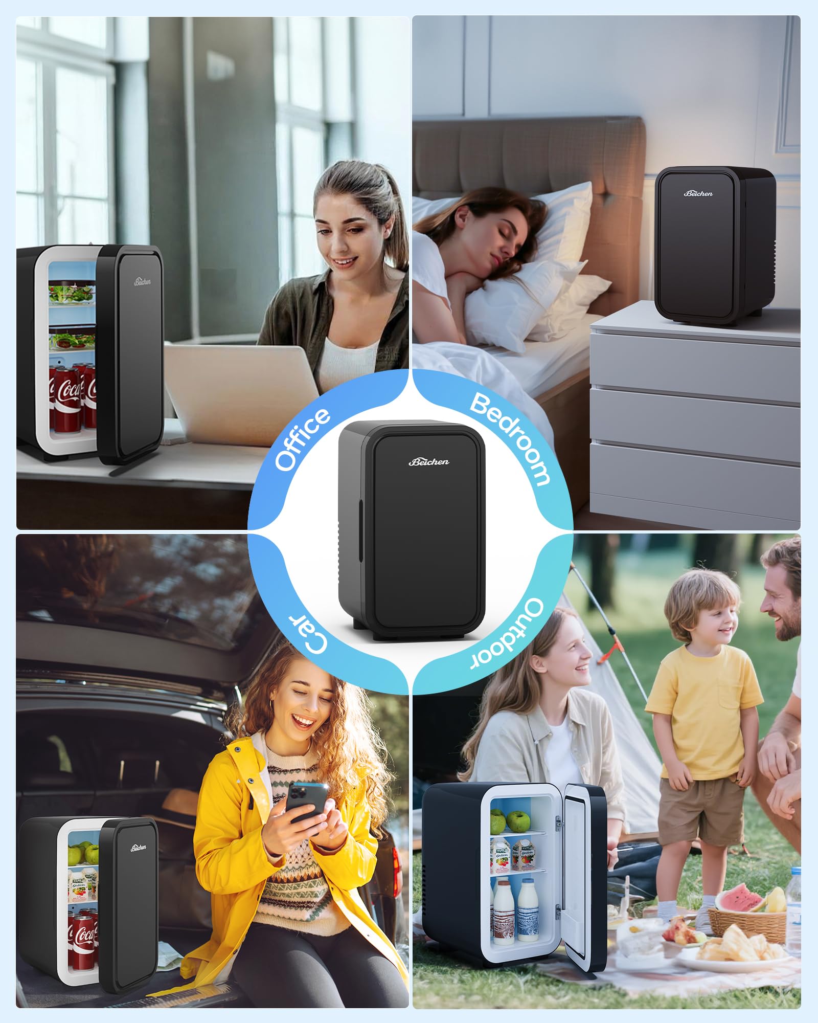 BEICHEN Mini Fridge,6 Liter / 8 Can Small Fridge for Bedroom, Car, Office & Dorm, AC100-120 V/DC 12 V Portable Thermoelectric Cooler & Warmer for Skincare, Food, Drinks,Black ?