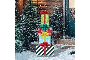 WONDER GARDEN 4PCS Box Sign, Metal Box Yard Stakes, Stacked or Detachable Garden Stakes Yard Signs, Outdoor Christmas Decorations for Lawn Party Outside