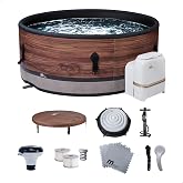 MSpa 6-Person Inflatable Hot Tub, Duet Round Bubble Massage Spa | Outdoor Portable Spa Machine with Accessories for Home and Personal Relaxation, Woodgrain