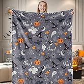 JarThenaAMCS Halloween Fuzzy Flannel Blanket 50 x 60 Inch Cartoon Ghost Pumpkin Spider Web Throw Blanket for Home Chair Sofa Couch Bed