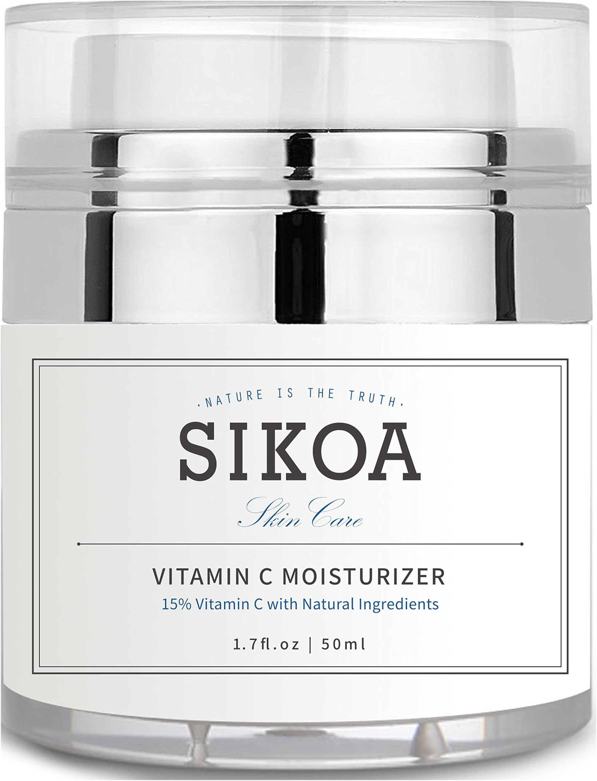SIKOA Skincare Vitamin C Moisturizer Cream for Face - Organic and Natural Ingredients - Firming, Anti-Aging, Wrinkles, Skin Tone,Age Spots, 1.7 oz