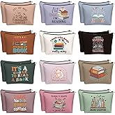 Cosblank 24 Pcs Book Club Gifts Makeup Bags for Women 8.7 x 6 Inch Book Lovers Cosmetic Bags with Zipper Large Capacity Travel Toiletry Pouch for Bookish Librarian Reader Literary Lovers Gifts