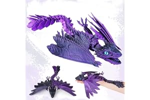 SHUWND 3D Printed Dragon With Wings - Feathered Wyvern, Full Articulated Crystal Flying, Realistic Large Pet, Flexible Shoulder Stuff Animal Toy (Purple Black)