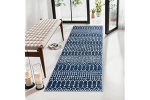 Lahome Moroccan Runner Rugs for Hallway - 2x4 Bathroom Rugs Non-Slip Small Throw Kitchen Rug Low-Pile Rugs for Entryway Laundry Room Rug Geometric Indoor Carpert Runner for Entrance Bath (Blue,2'x4')