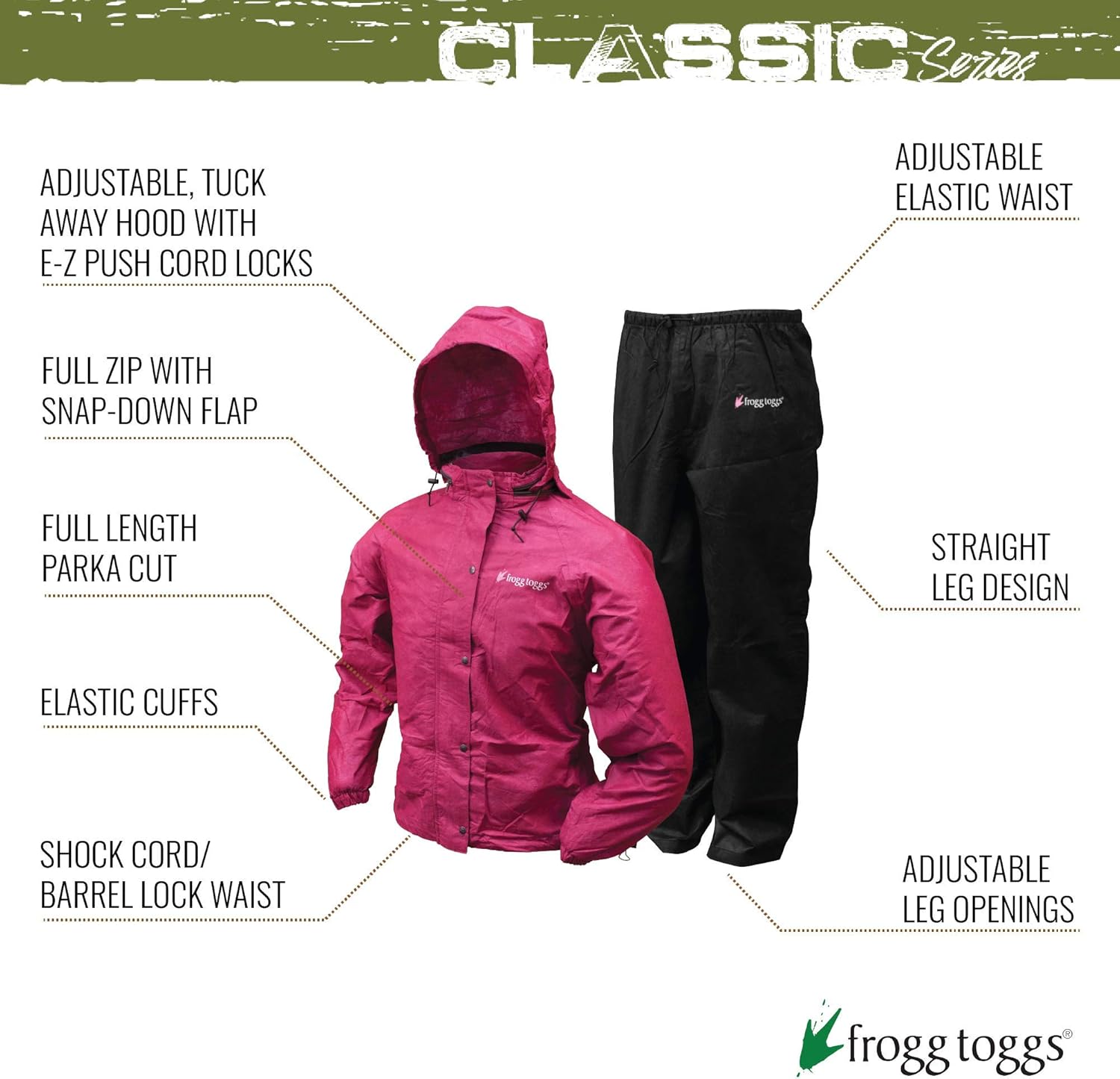 FROGG TOGGS Women's Classic All-Purpose Waterproof Breathable Rain Suit: Clothing