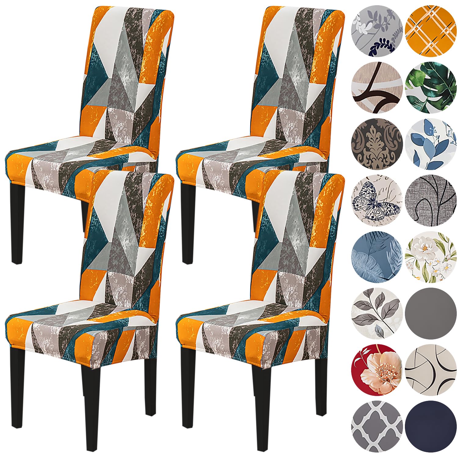 HZDHCLH Chair Covers Slipcovers 4/6 PCs Stretch Removable Washable Short Dining Chair Protector Cover Seat for Hotel,Dining Room,Ceremony （Classic Geometry,4 PCS）
