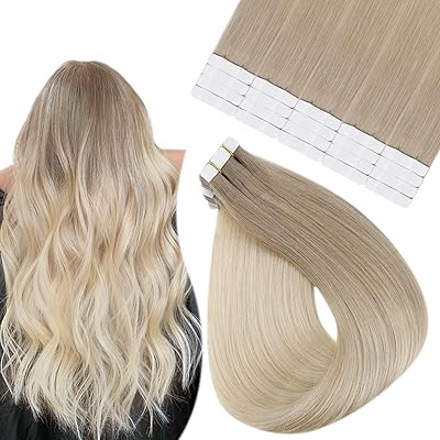 Easyouth Remy Hair Tape in Extensions Ombre Color Ash Blonde Fading to Platinum Blonde Seamless Invisible Blonde Hair Extensions Glue on 20Pcs 40g 18 Inch