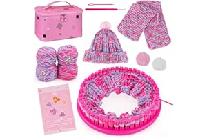 PREBOX Knitting Loom Craft Kit for Kids & Beginners - Create Hat & Scraf with Yarn, Hook Needle, Ideal Birthday Christmas Gifts for Teens Girls Age 6-8 8-12 14+, Rose Loom