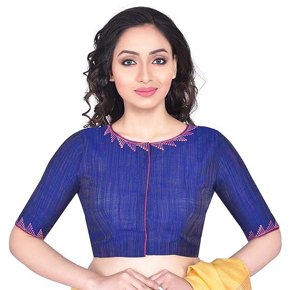 Women's Dupion Silk Embroidered Blouse(D-005402-Blue)