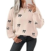 SunnyMelody Womens Valentine Bow Sweater 2026 Valentines Day Trendy Cute Oversized Long Sleeve Pullover Sweaters