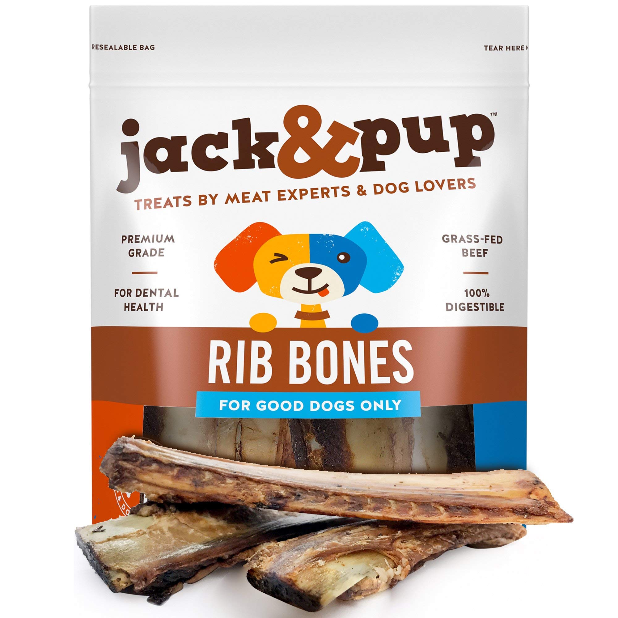 Jack&Pup Premium Grade Roasted Beef Ribs Dog Bone Treats (8 Pack) – 7” Long All Natural Gourmet Dog Treat Chews – Savory Smoked Beef Flavor