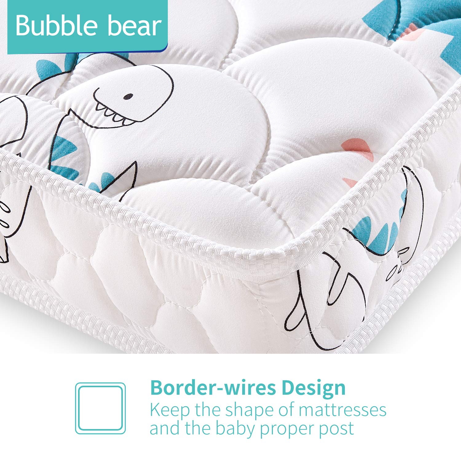 Bubble bear Premium Foam Hypoallergenic Infant Crib Mattress and Toddler Bed Mattress (Comfortable/Non-Toxic) | Funny Dinosaurs World | Size:52X27.6X5 : Baby