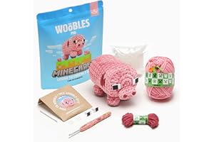 The Woobles Minecraft Crochet Kit – Beginner Crochet Kit for Adults & Kids, Easy Knitting Kit with Woobles Yarn, DIY Crafts, Crochet Animals, Minecraft Toys, Gift for Gamers & Crafters (Pig)