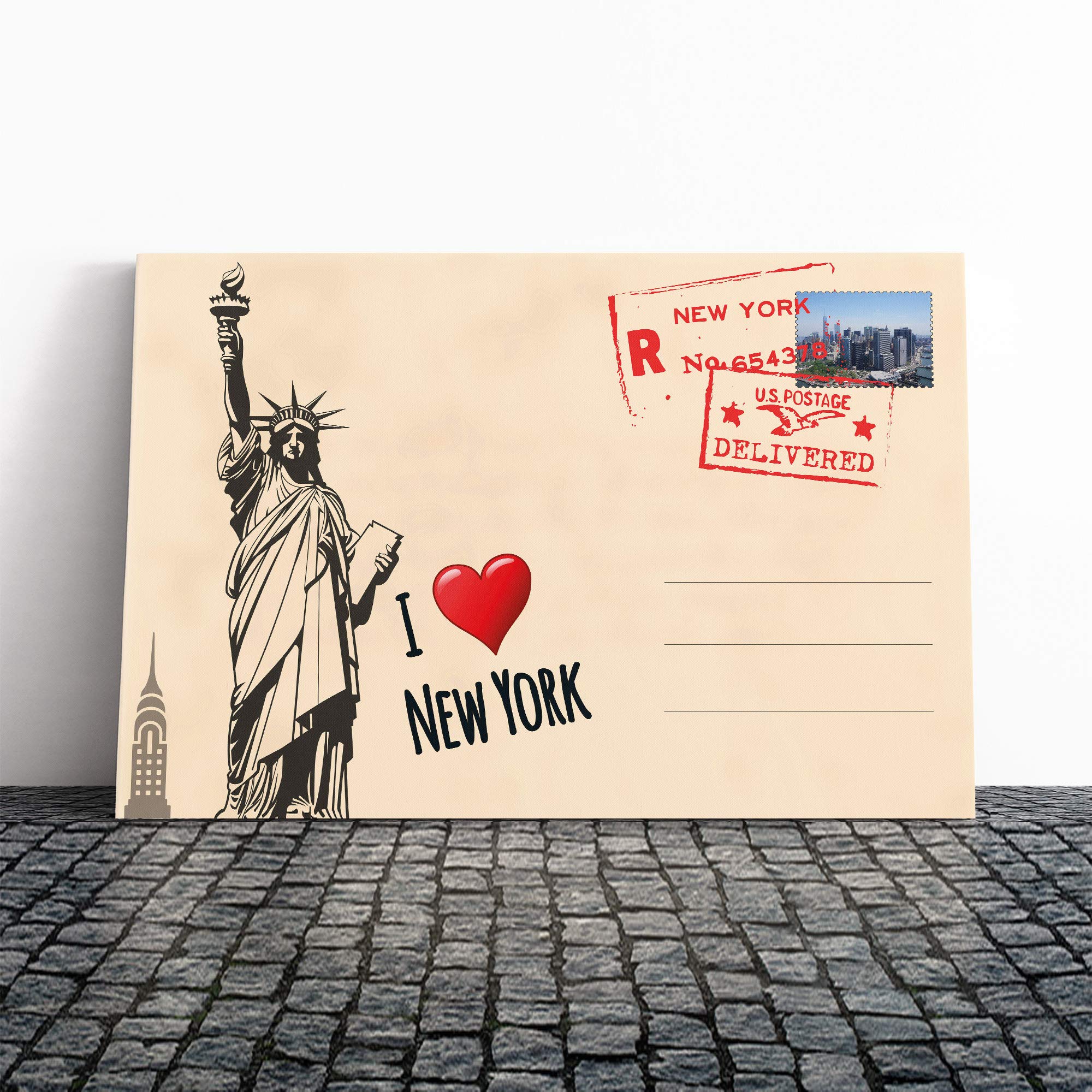 I Love New York City Postcard Canvas Print | Gallery Wrapped 30mm Frame Wall Art | 20x14 inches | Ready to Hang | Modern Cityscape Picture | Living Room Bedroom Lounge Office