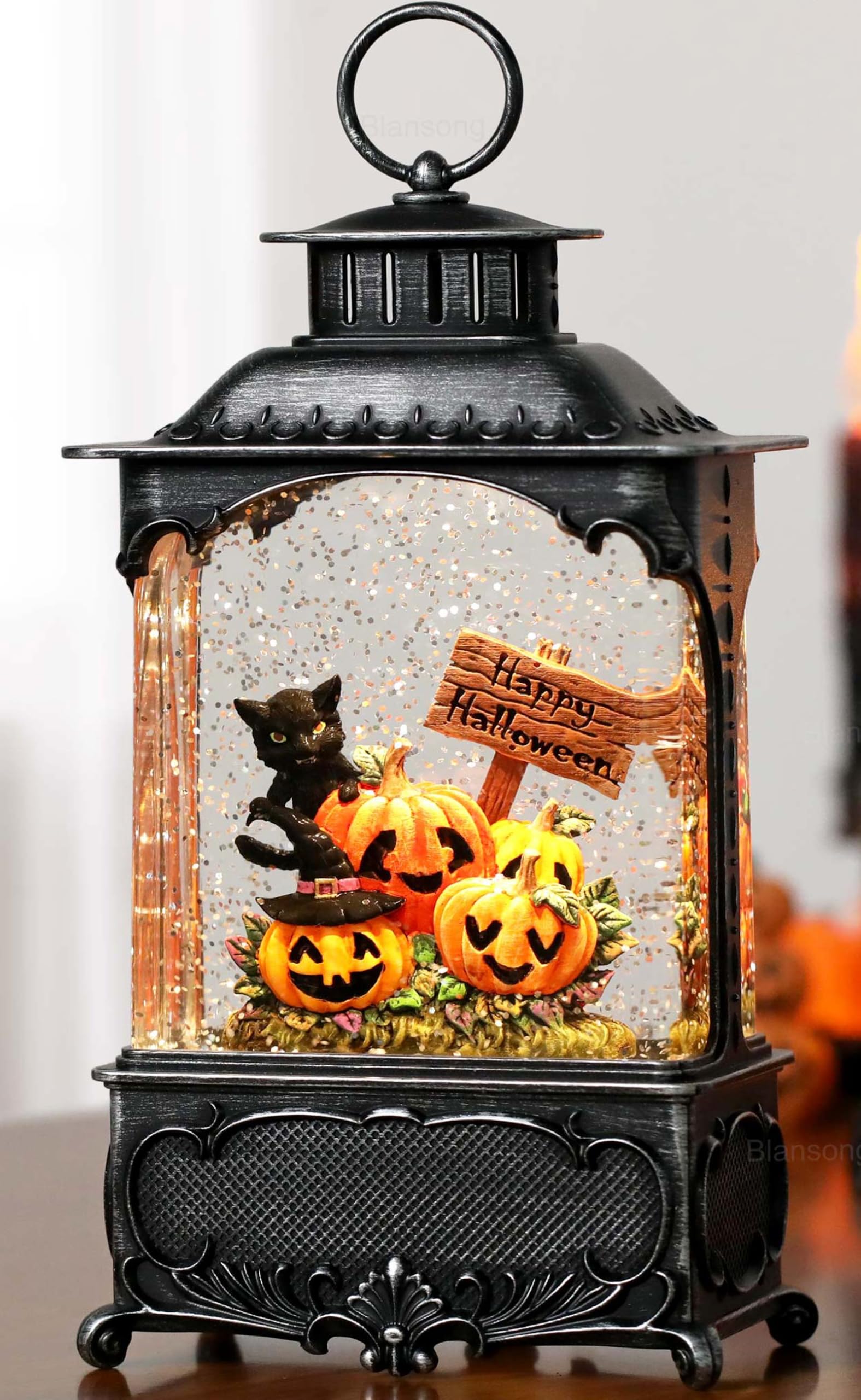 Photo 1 of Blansong Halloween Snow Globe Lantern Halloween Decorations for Home Black Cat Ghost Pumpkin with Timer, USB and Battery Powered 10.2 inch