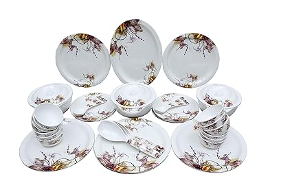 Family Dining Microwave Safe Double Coated 40 Pieces Attractive Melamine Dinner Set (Multi, 40)
