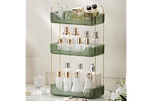 YCIA&DONE Bathroom Organizer Countertop 3 Tiers, Makeup Organizer Counter Storage, Skincare Cosmetics Shelf, Perfume Holder for Vanity Tray, Bathroom Organizers and Storage(Vintage Green)