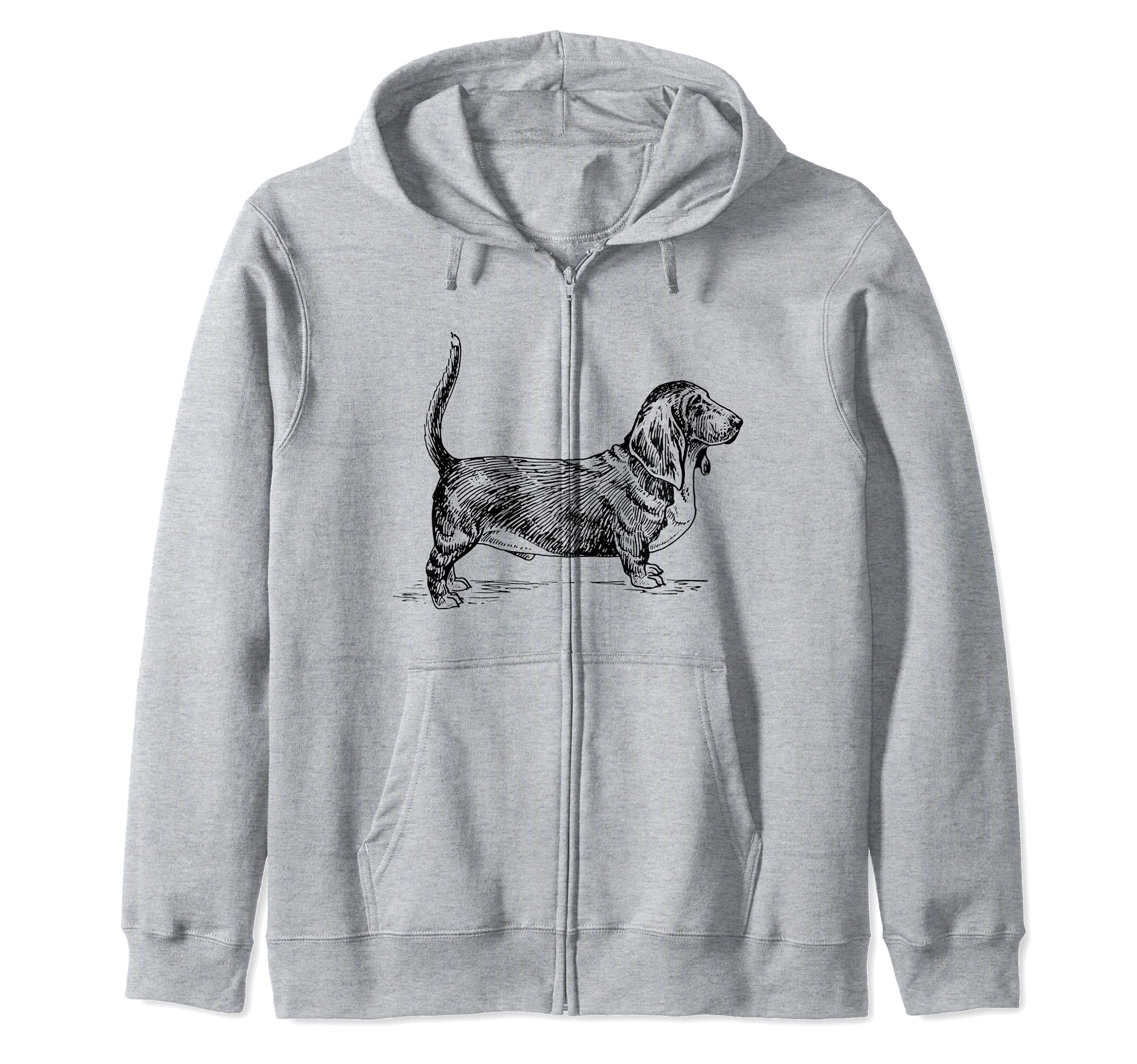 Basset Hound Dog Lover Vintage Illustration Black Graphics Zip Hoodie