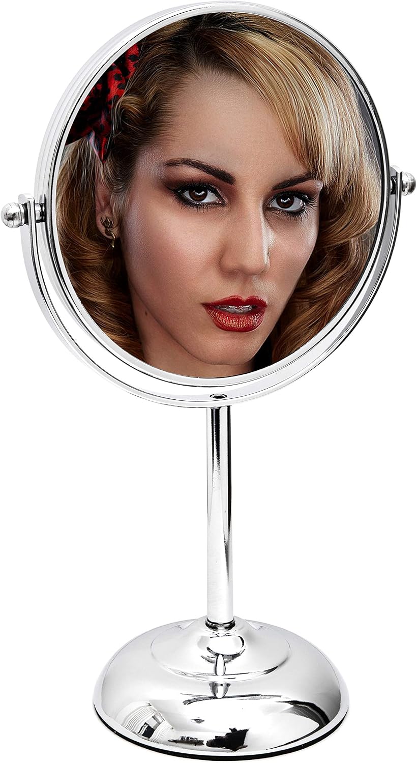 Amtido Magnifying Makeup Mirror 6-Inch - Tabletop Vanity Mirror, Magnification 1x and 8x - 360° Swivel - Chrome Finish - Image 5