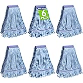 6 Pack Commercial Mop Head Replacement &ndash; Heavy Duty Mop Head for General and Floor Cleaning | Industrial Wet Mops | Washable Refill, Reusable, Looped End Mopheads | Hardwood, Concrete