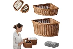 Corner Storage Basket Woven Organizer, Triangle Baskets for Corner Shelf, Corners Storage Bin, Durable Imitation Rattan Corne