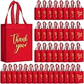 SilTriangle 50 Pcs Thank You Gift Bags with Handles Bulk Thank You Reusable Non Woven Bags Bridesmaid Souvenir Handbags for Valentine's Day Wedding Easter Graduation(10 x 8 x 4 Inch,Red)