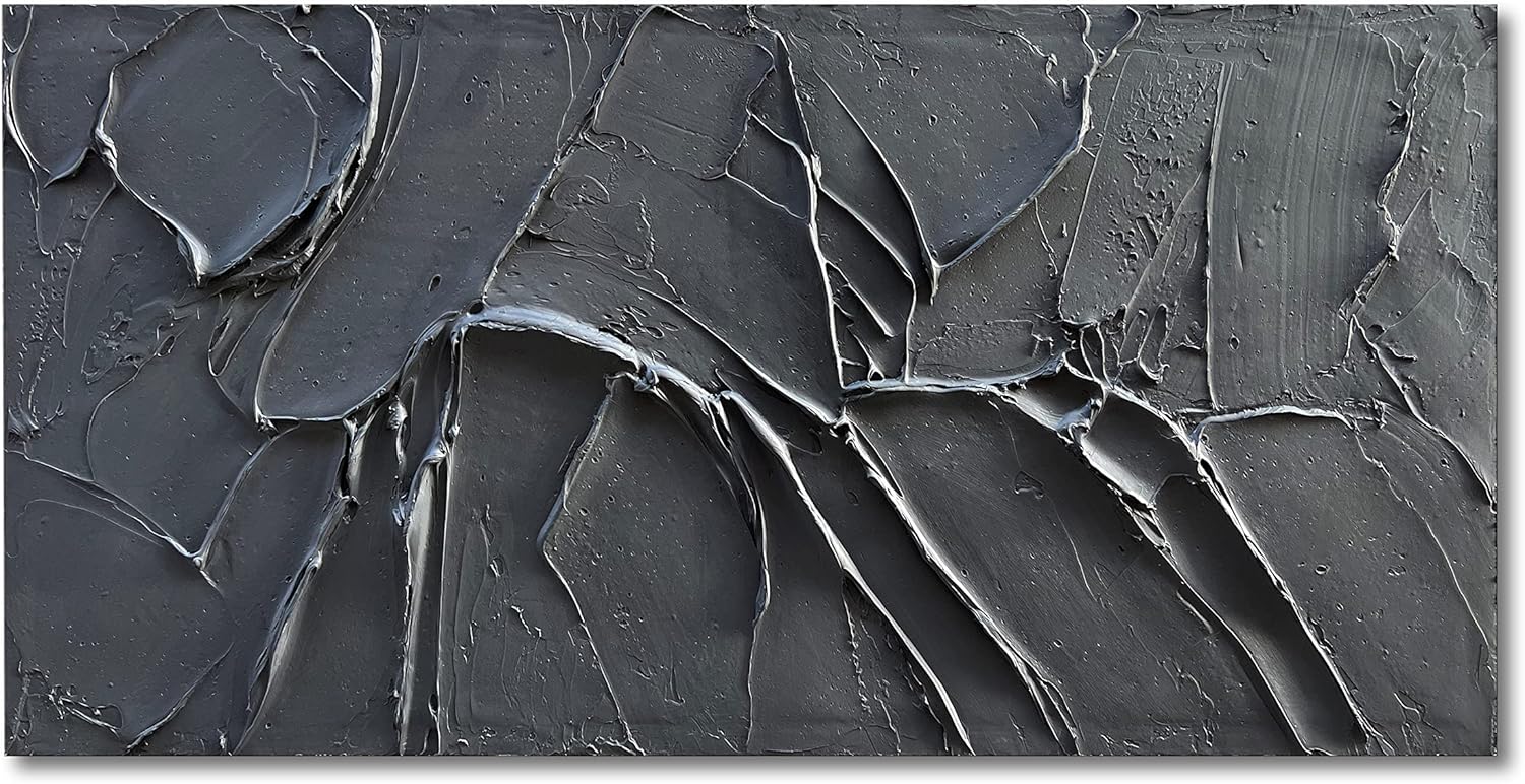 Paintings - NANKAI 24x48 Inch Hand-painted Black Wall Art Minimalist Texture Abstract Painting Canvas Surface Texture Wall art