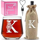 AiHeart Personalized Gifts for Women,Monogrammed A-Z Wine Glasses Gifts for Women,Wine Glass for Gift Box,Birthday Gifts for Mom Sister Grandma-K