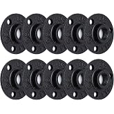 Home TZH 1/2" Antirust Black Painted Floor Flange, 10 PackMalleable iron Pipe Fittings for Industrial vintage style, Flanges with Threaded Hole for DIY Project/Furniture/Shelving Decoration (10, 1/2")