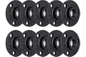 Home TZH 1/2" Antirust Black Painted Floor Flange, 10 PackMalleable iron Pipe Fittings for Industrial vintage style, Flanges with Threaded Hole for DIY Project/Furniture/Shelving Decoration (10, 1/2")