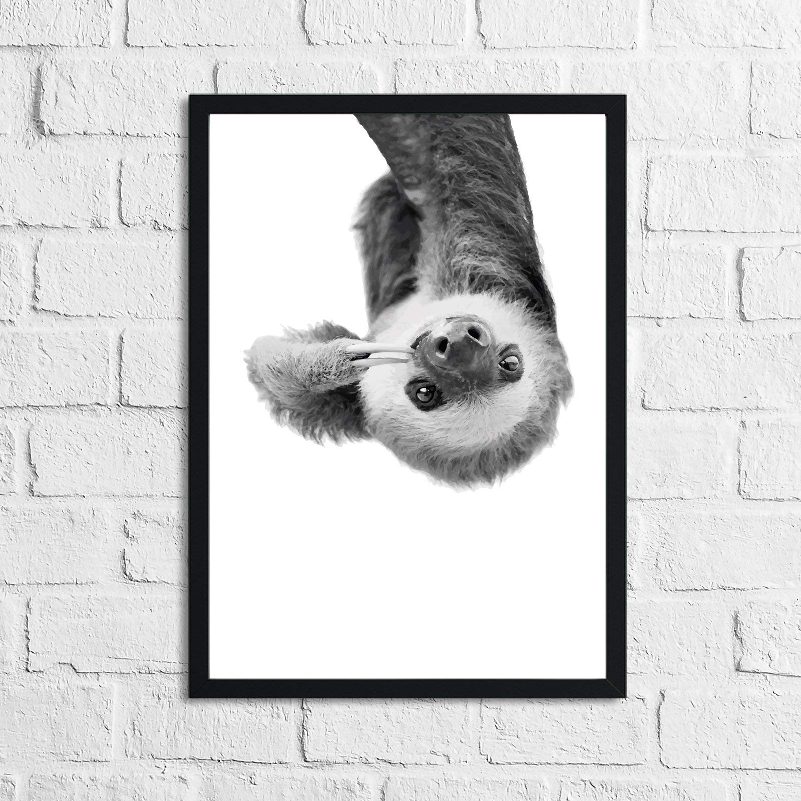 JasonCarlMorgan Winster Creations Hanging Sloth Black & White Animal Nursery Children's Room Wall Decor Print A4 Normal