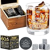 YeohJoy 60th Birthday Gifts for Men,Vintage 1966 Whiskey Glass Set,Wood Box & 1966 Poster Anniversary Card &Whiskey Coaster & Stones,Bday Gifts Ideas for Him, Dad, Husband